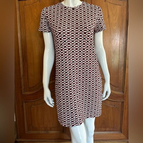 ZARA Printed Dress Dark Red & White Geometric Pattern Size Small - Picture 2 of 9
